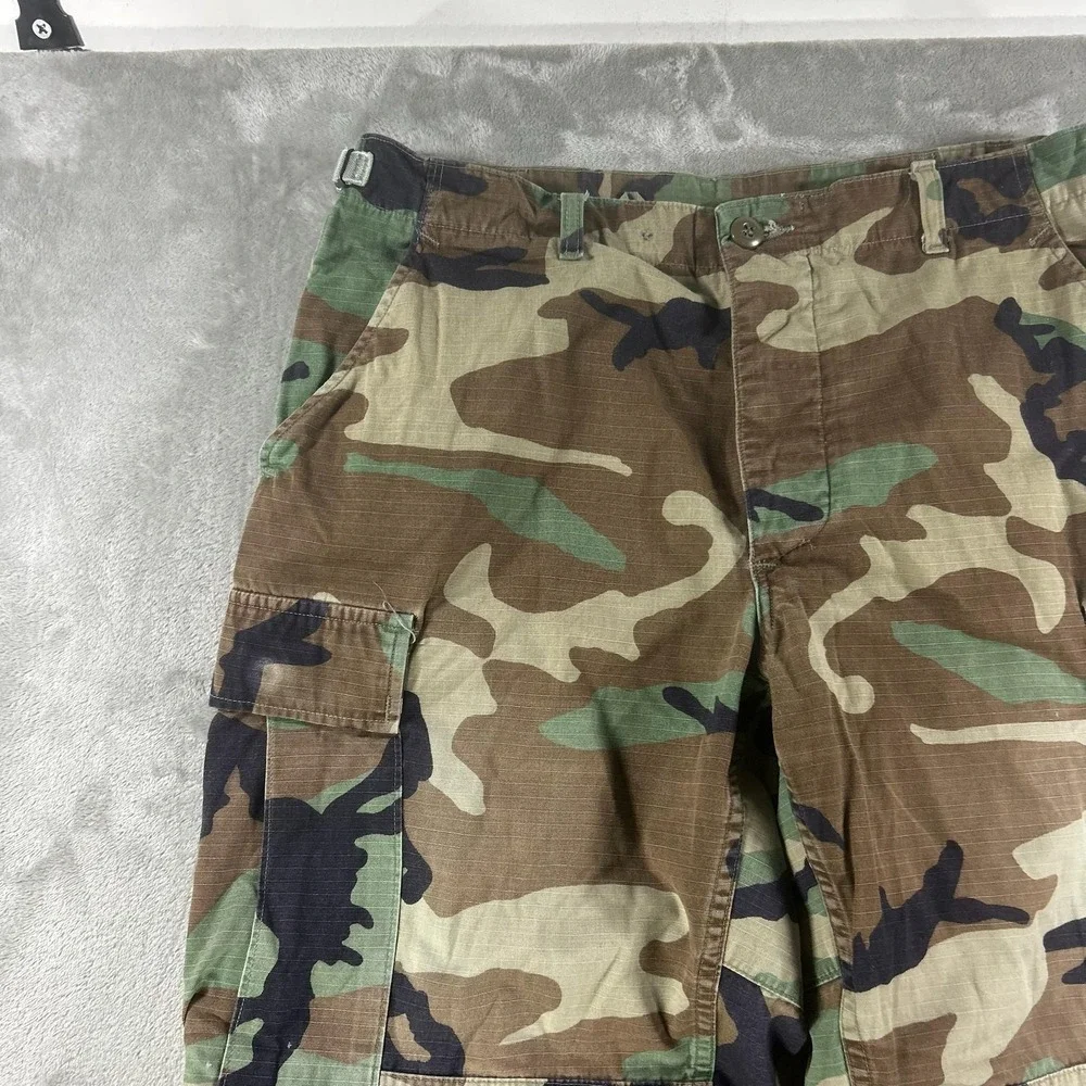 Camo Cargo Pants Mens 33x27 Green Ripstop Adjustable BDU Military Drawstring